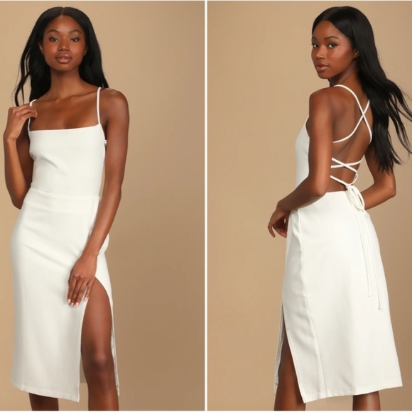 LULU's Wedding Engagement Bachelorette Bridal Shower Chic Sexy Midi Dress - Picture 4 of 5